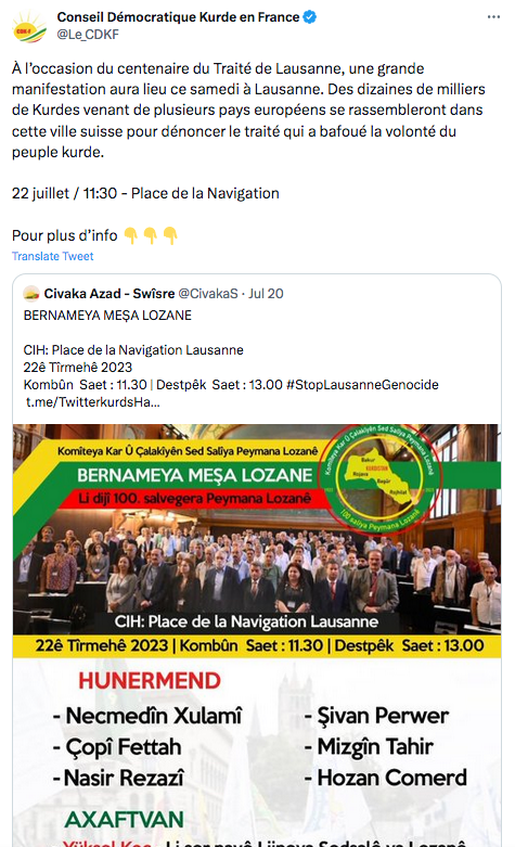CDK F : grande manifestation kurde pour dénoncer le traité de Lausanne