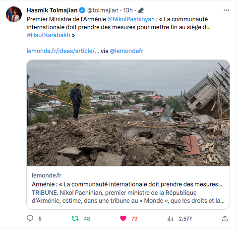Hasmik Tolmajian : Tribune de Nikol Pachinian dans Le Monde