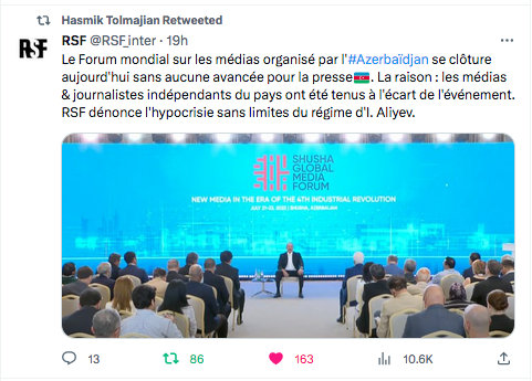 RSF : Forum azerbaïdjanais de la presse, une hypocrisie totale