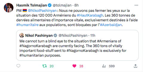 Hasmik Tolmajian : 360 tonnes de denrées vitales bloquées par l&rsquo;Azerbaïdjan