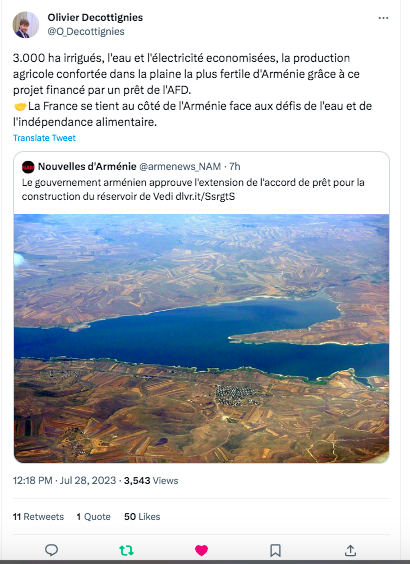  » La France au coté de l&rsquo;Arménie face au défi de l&rsquo;eau et de l&rsquo;aide alimentaire »