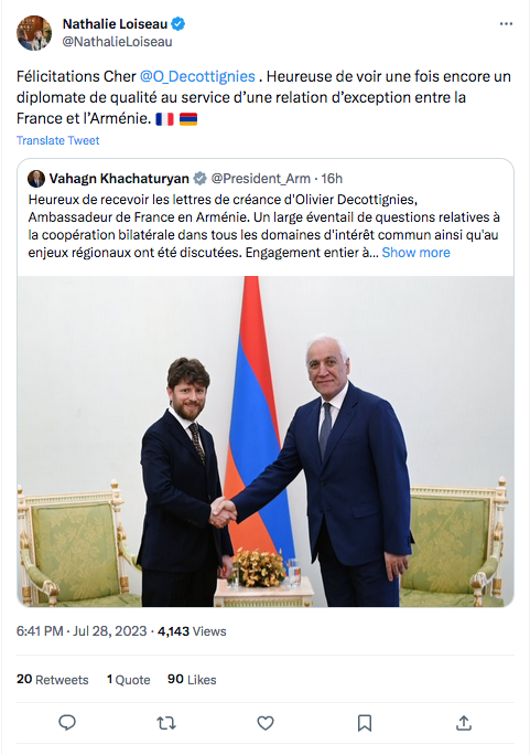 Félicitation à Olivier Decottignies, nouvel ambassadeur de France