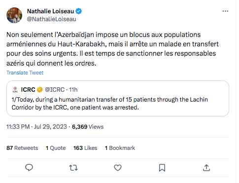 Il est temps de sanctionner les responsables azéris