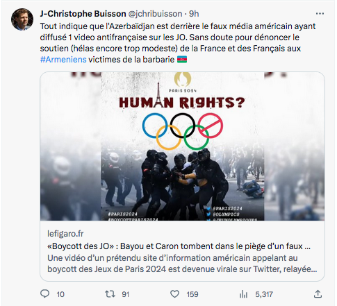 L&rsquo;Azerbaïdjan et la video antifrançaise sur les JO
