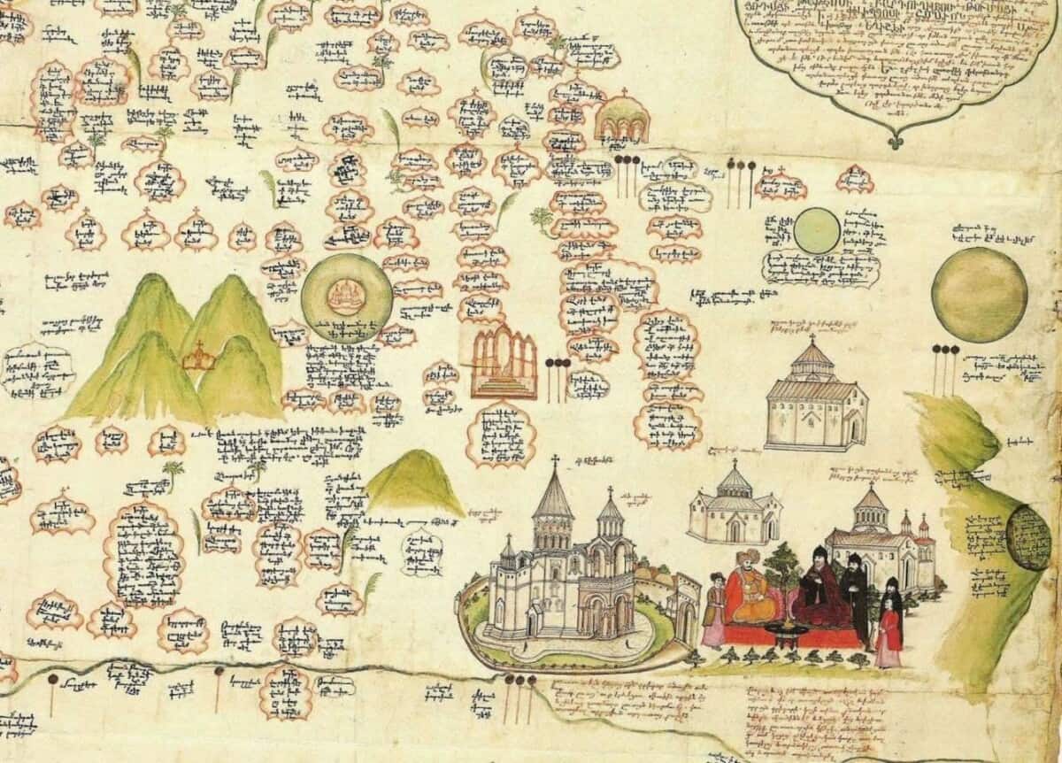 La carte médiévale des monastères et sanctuaires arméniens datant de 1691 est conservée à Bologne