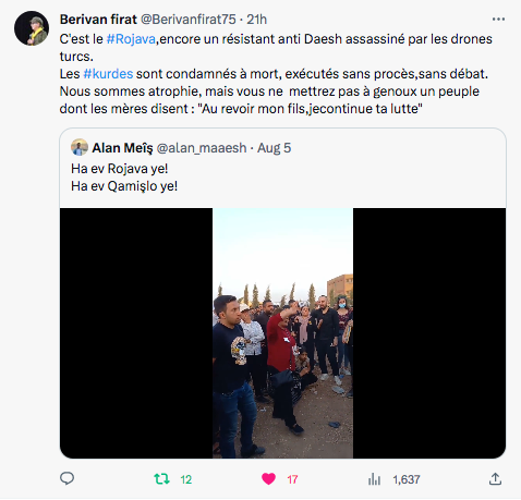 Encore un résistant kurde tué par un drone turc