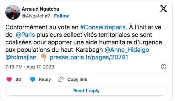 A l&rsquo;initiative de Paris, les collectivités s&rsquo;impliquent pour le Haut-Karabakh