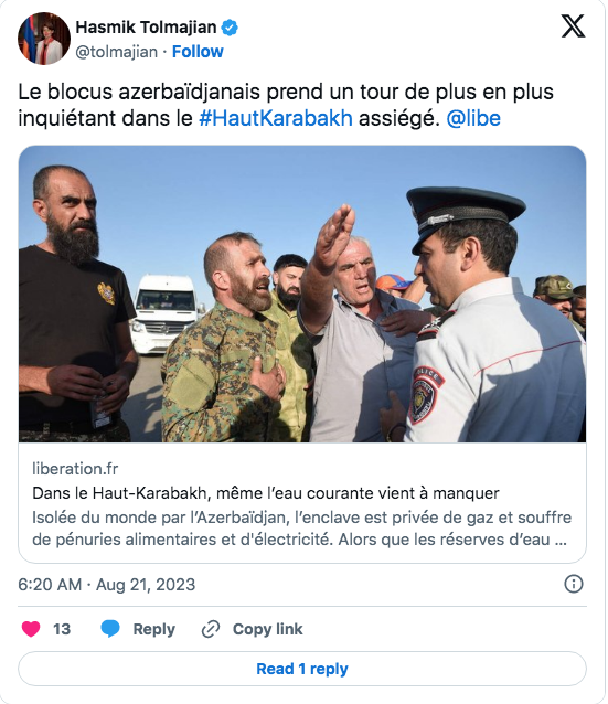 Le blocus azerbaïdjanais prend un tour de plus en plus inquiétant