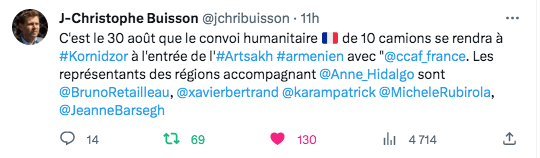 Convoi humanitaire vers l&rsquo;Artsakh escorté par les élus français