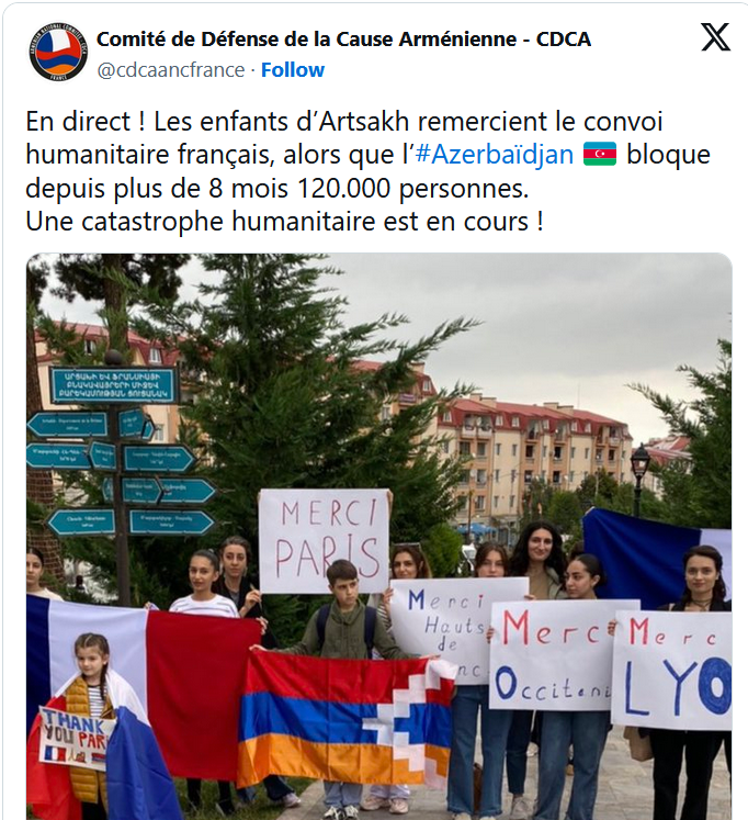 En direct ! Les enfants d’Artsakh remercient le convoi humanitaire français,