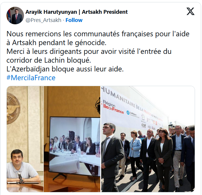 Nous remercions les communautés françaises pour l&rsquo;aide à Artsakh pendant le génocide.