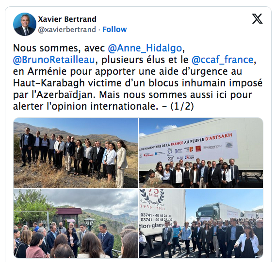 Nous sommes, avec @Anne_Hidalgo , @BrunoRetailleau , plusieurs élus et le @ccaf_france , en Arménie