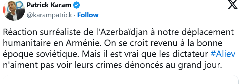 Réaction surréaliste de l&rsquo;Azerbaïdjan à notre déplacement humanitaire en Arménie