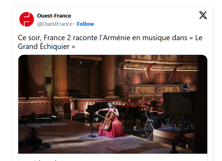 Ce soir, France 2 raconte l’Arménie en musique dans « Le Grand Échiquier »