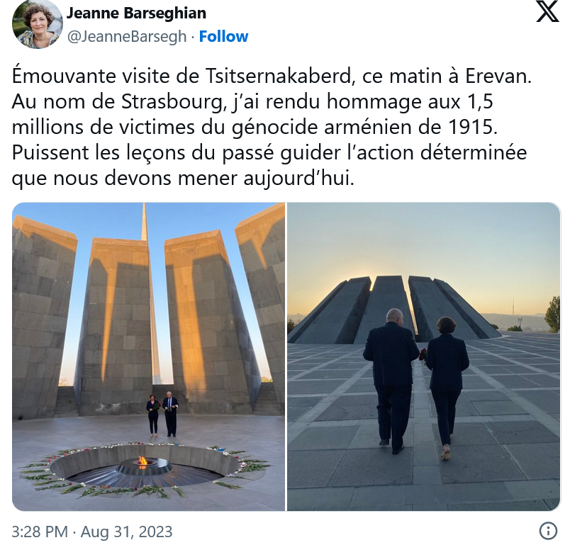 Au nom de Strasbourg, j’ai rendu hommage aux 1,5 millions de victimes du génocide arménien de 1915