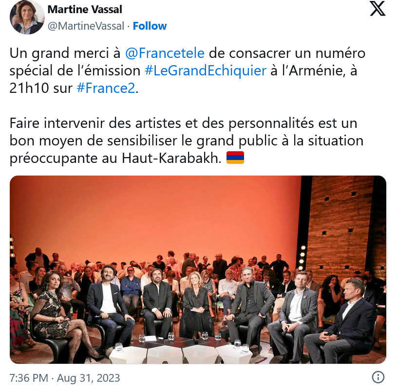 Faire intervenir des artistes et des personnalités est un bon moyen de sensibiliser le grand public à la situation préoccupante au Haut-Karabakh