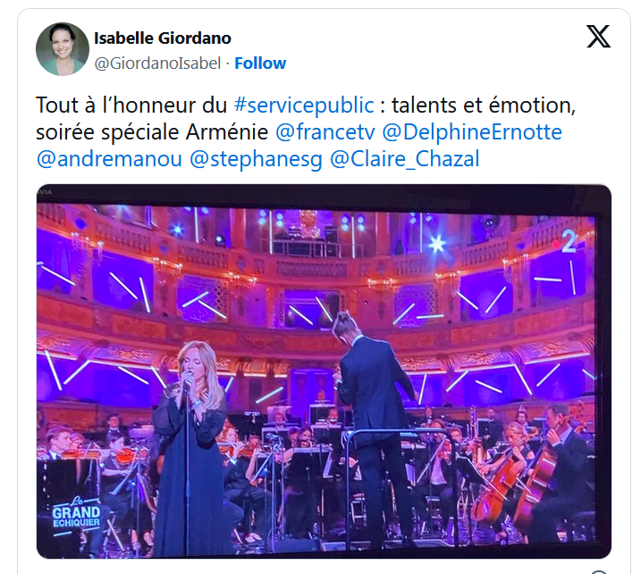 Tout à l’honneur du #servicepublic : talents et émotion, soirée spéciale Arménie