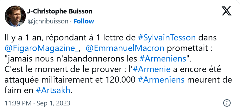 E. Macron promettait : « Jamais nous n&rsquo;abandonnerons les #Armeniens ». C&rsquo;est le moment de le prouver