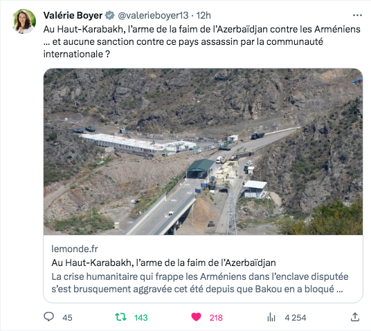 L&rsquo;arme de la faim contre le Haut-Karabakh
