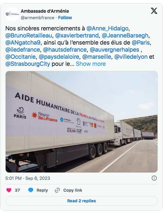 Nos sincères remerciements pour le convoi