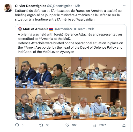 L&rsquo;attaché de Défense français au briefing du ministre de la Défense arménien
