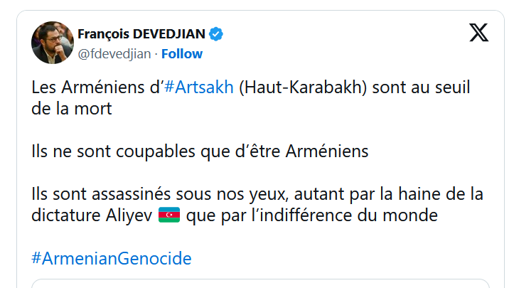 Les Arméniens d’#Artsakh (Haut-Karabakh) sont au seuil de la mort. Ils ne sont coupables que d’être Arméniens