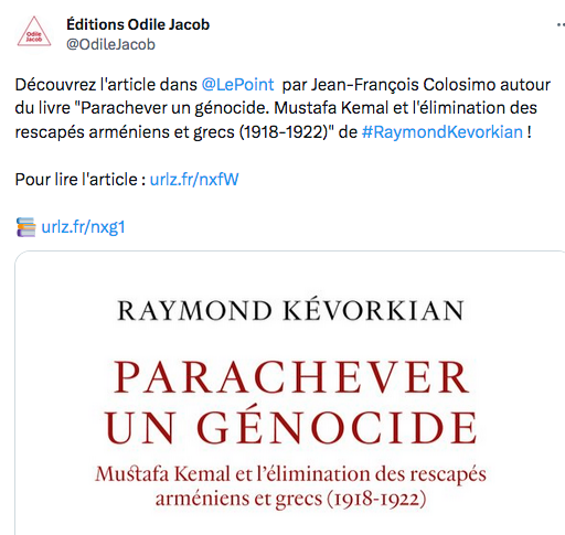 Découvrez l&rsquo;article dans @LePoint   par Jean-François Colosimo autour du livre « Parachever un génocide.