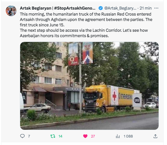 Premier camion humanitaire russe en Artsakh, voyons la suite…