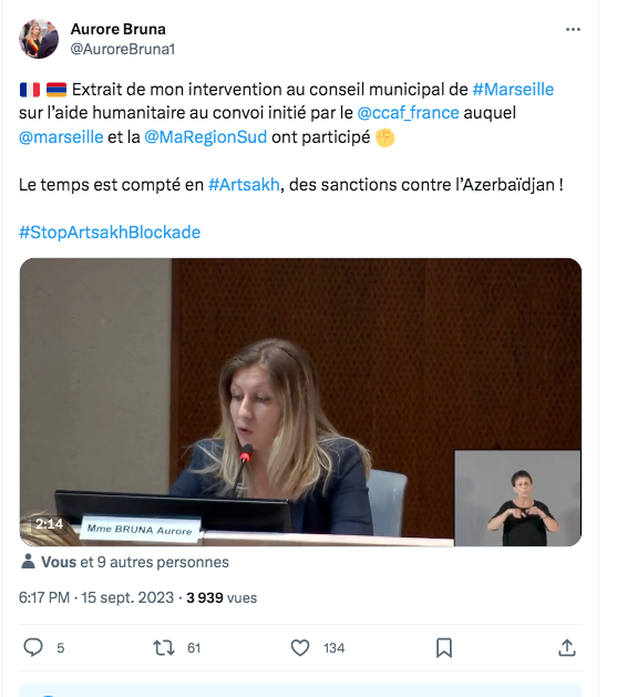 Mon intervention au Conseil municipal de Marseille sur l&rsquo;aide au Karabakh