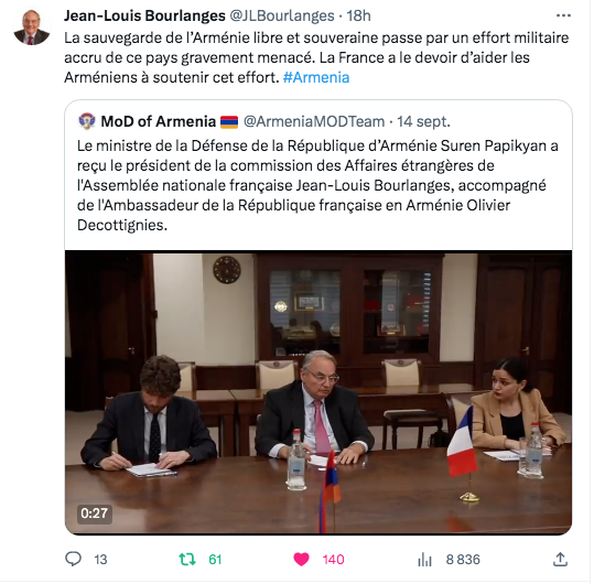 La France à le devoir de soutenir l&rsquo;effort militaire arménien
