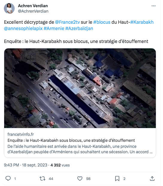 Excellent décryptage de France 2 TV sur le blocus du Haut-Karabakh