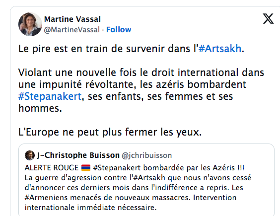 Le pire est en train de survenir dans l’#Artsakh.