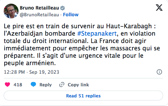 Le pire est en train de survenir au Haut-Karabagh : l’Azerbaïdjan bombarde