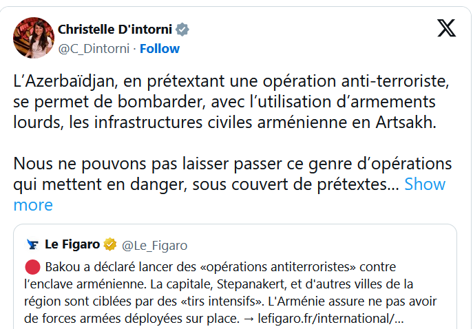 L’Azerbaïdjan, en prétextant une opération anti-terroriste, se permet de bombarder …