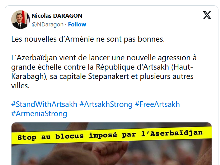 L&rsquo;Azerbaïdjan vient de lancer une nouvelle agression à grande échelle contre la République d&rsquo;Artsakh (Haut-Karabagh)