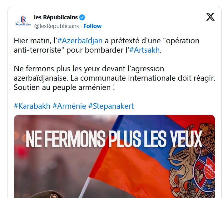 Hier matin, l&rsquo;#Azerbaïdjan a prétexté d&rsquo;une « opération anti-terroriste » pour bombarder l&rsquo;#Artsakh.