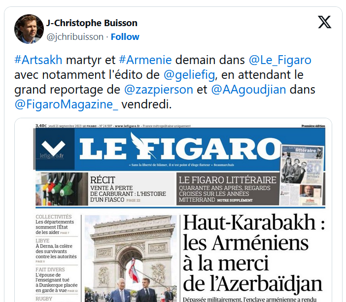 #Artsakh martyr et #Armenie demain dans @Le_Figaro