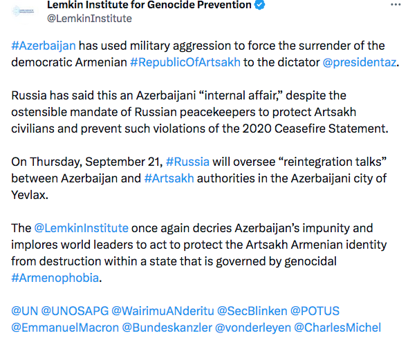 #Azerbaijan has used military aggression to force the surrender of the democratic Armenian #RepublicOfArtsakh to the dictator @presidentaz
