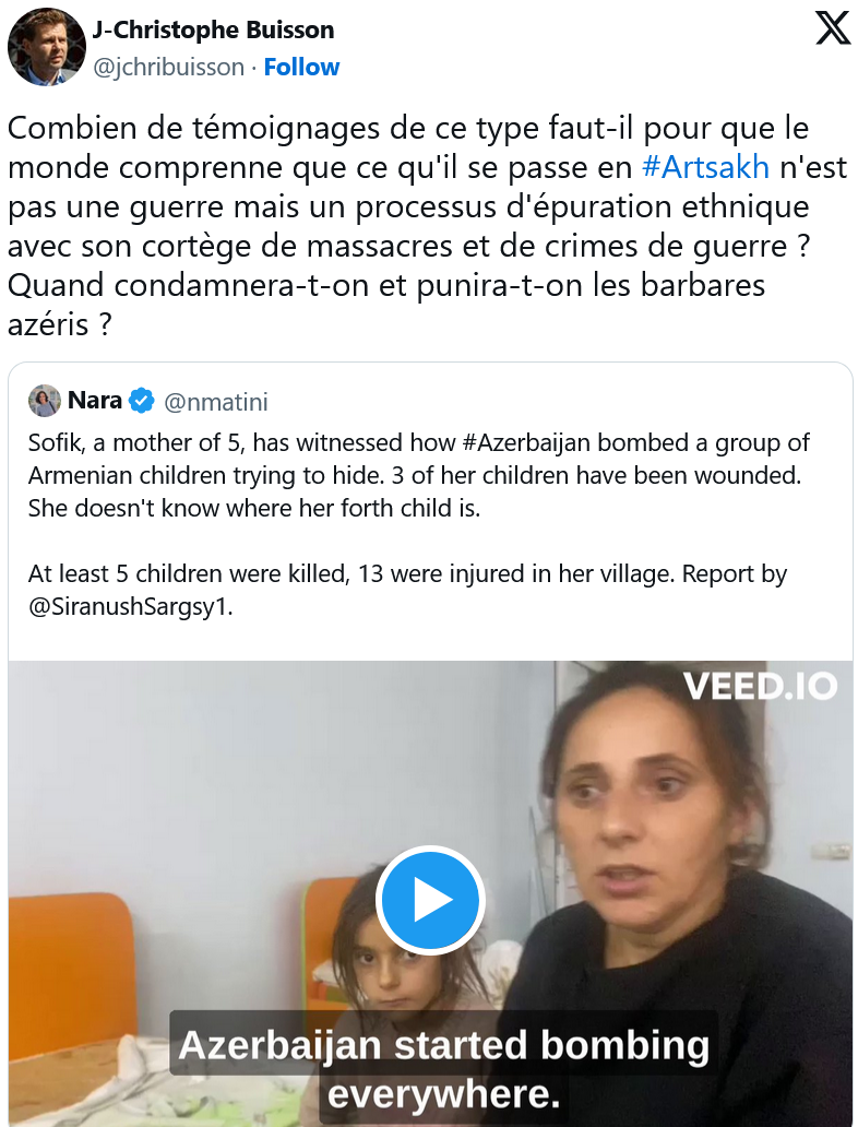 Quand condamnera-t-on et punira-t-on les barbares azéris ?
