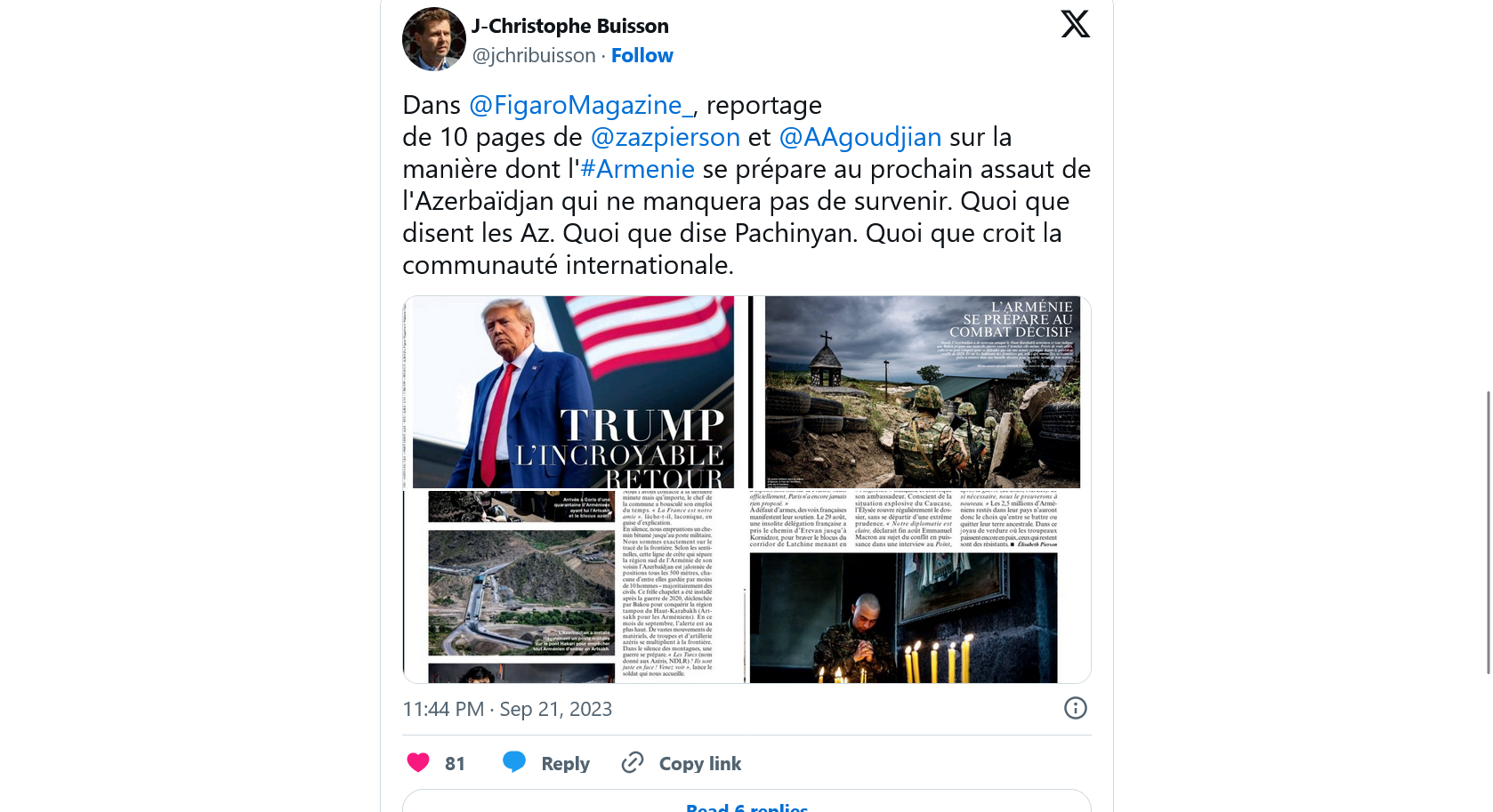 Dans @FigaroMagazine_ , reportage de 10 pages de @zazpierson  et @AAgoudjian  sur la manière dont l&rsquo;#Armenie se prépare au prochain assaut de l&rsquo;Azerbaïdjan