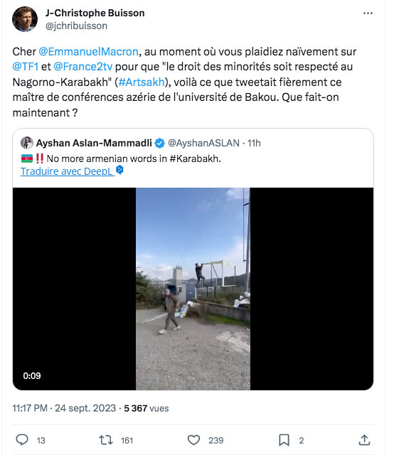 Le tweet du maitre de conf de l&rsquo;Université de Bakou