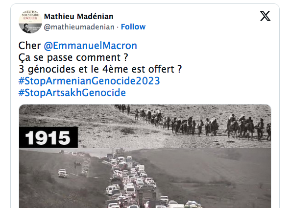 Cher @EmmanuelMacron   Ça se passe comment ?  3 génocides et le 4ème est offert ?
