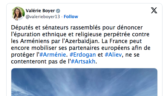 Députés et sénateurs rassemblés pour dénoncer l&rsquo;épuration ethnique et religieuse perpétrée contre les Arméniens par l’Azerbaïdjan.