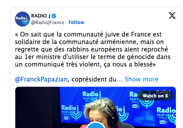 « On sait que la communauté juive de France est solidaire de la communauté arménienne, (…)