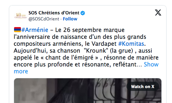 #Arménie – Le 26 septembre marque l&rsquo;anniversaire de naissance d’un des plus grands compositeurs arméniens, le Vardapet #Komitas.