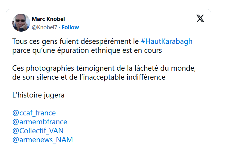 Tous ces gens fuient désespérément le #HautKarabagh parce qu&rsquo;une épuration ethnique est en cours