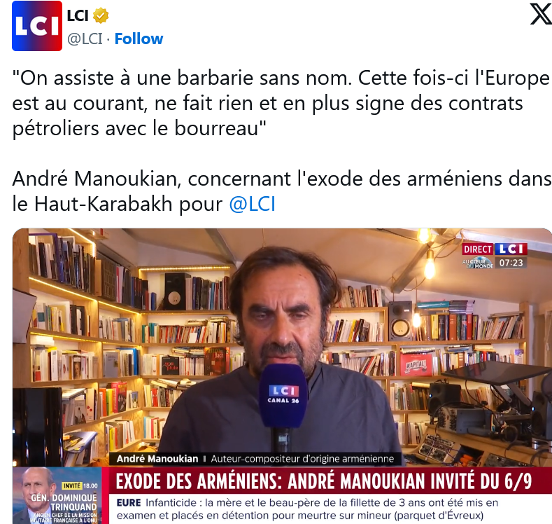Une barbarie sans nom dit A. Manoukian