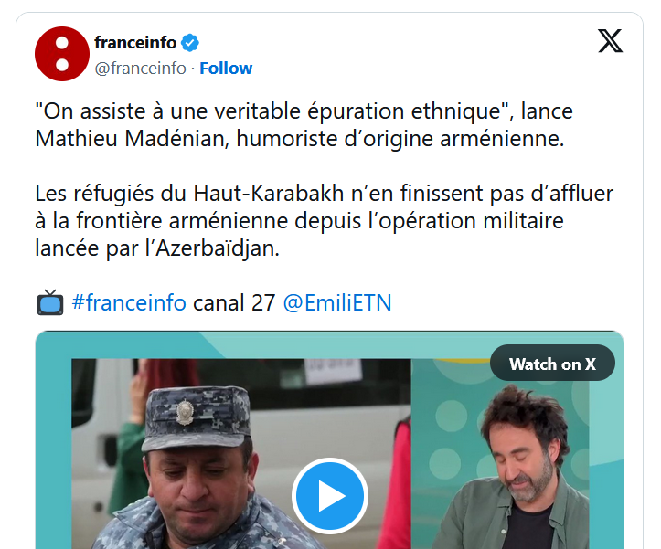 « On assiste à une veritable épuration ethnique », lance Mathieu Madénian, humoriste d’origine arménienne.