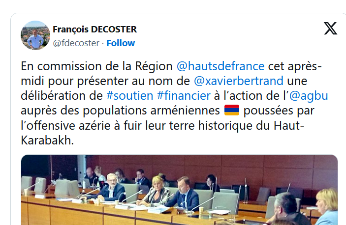 En commission de la Région @hautsdefrance  cet après-midi pour présenter au nom de @xavierbertrand  une délibération de #soutien #financier à l’action de l’@agbu  auprès des populations arméniennes