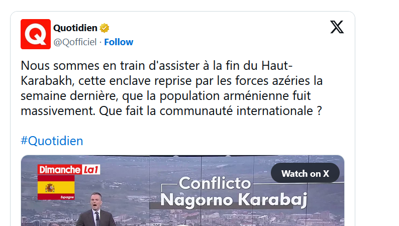 Nous sommes en train d&rsquo;assister à la fin du Haut-Karabakh, cette enclave reprise par les forces azéries la semaine dernière